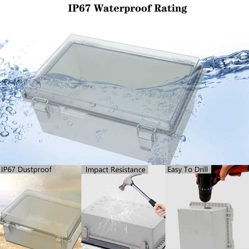 Zulkit Junction Box ABS Plastic Dustproof Waterproof IP67 Electrical Boxes Hinged Shell Outdoor Universal Project Enclosure Grey Clear Cover, Stainless Steel Buckles 10.2 x 6.3 x 3.9 Inch - Image 3